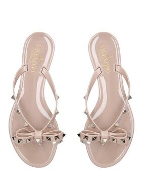 Valentino Garavani Rockstud Jelly Thong Sandals Powder Nude Size 38EU